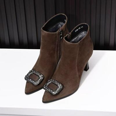 Nieuwe Hoge Hakken, Damesschoenen, Strass Enkellaarsjes, Vierkante Neus Enkellaarsjes met Dunne Hak