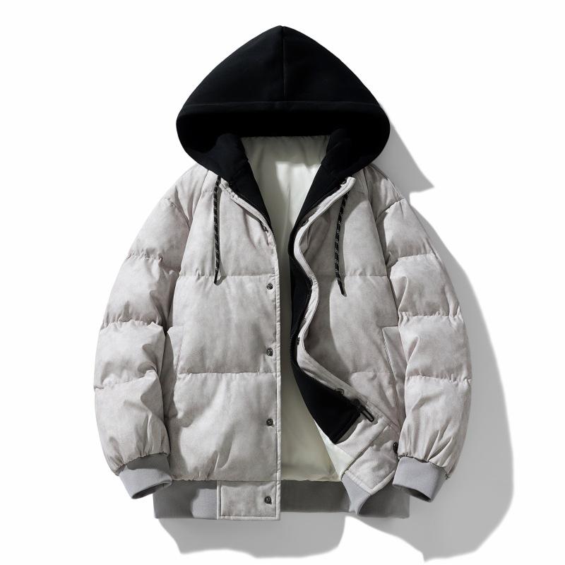Cotton Clothing for Men and Women Short Style Winter New Fake Two-piece Hooded Thickened Warm Sports Leisure Fashion Comfortable