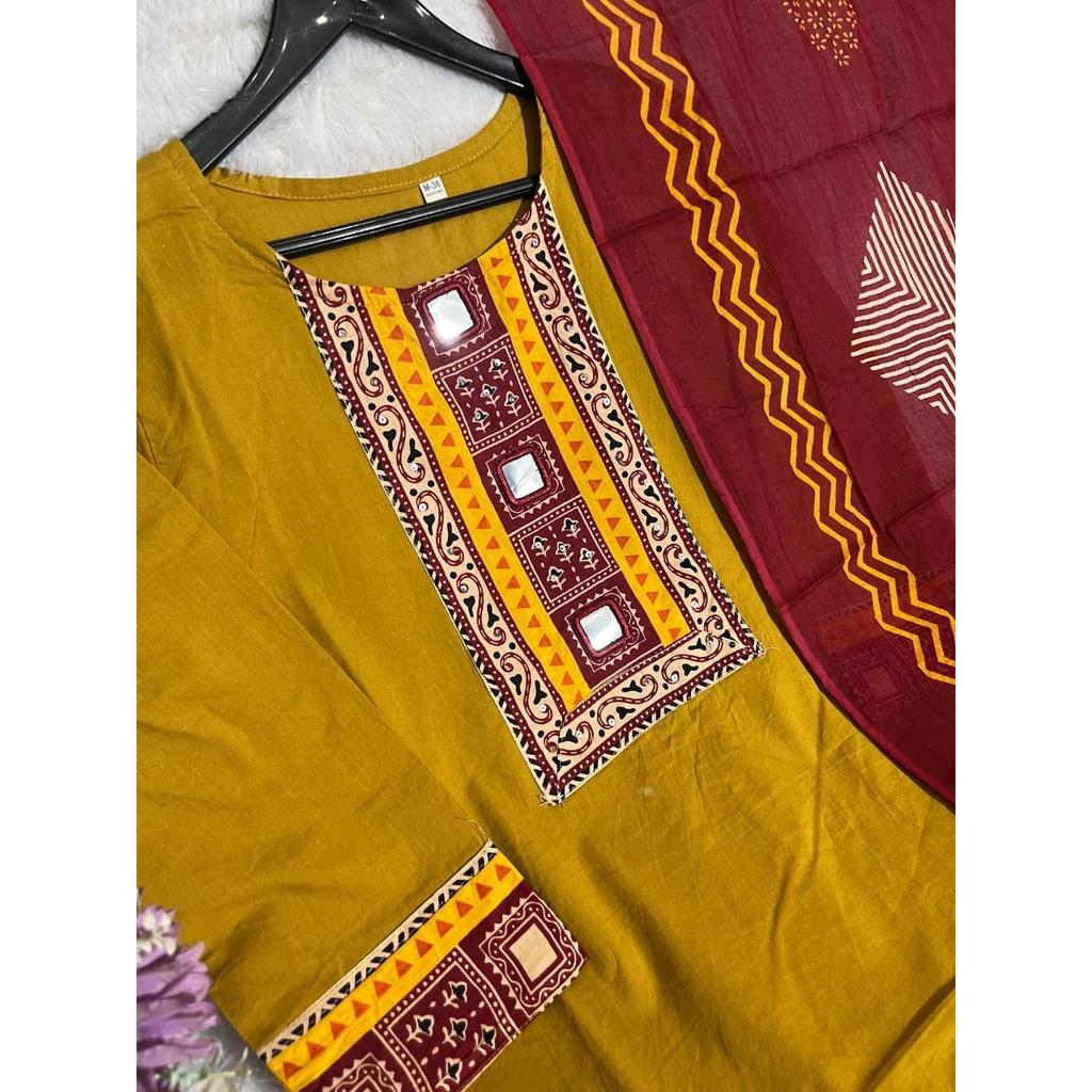 Bollywood Pure Cotton Ethnic Kurti Pant Dupatta Set Indian Women Top Kurta Set