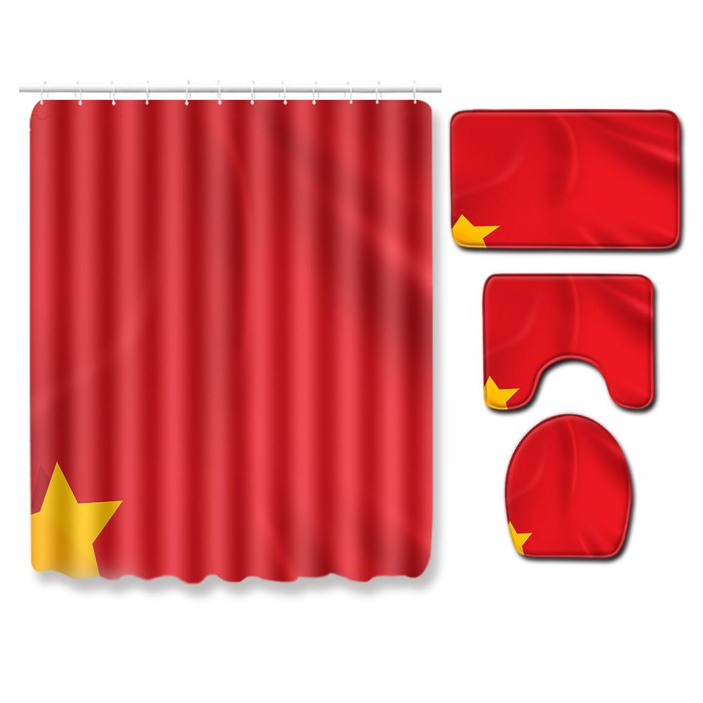 Fashion Textured Bathroom Shower Curtain Floor Mat Toilet Cover Foot Mat Four-Piece Set