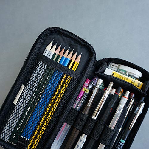 LOONLOON 663 Stone Pencil Case, Black, Large Capacity, Stylish, Two-Story, Multifunctional