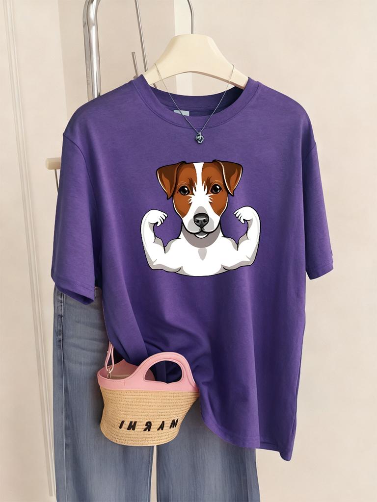 Russell Terrier Puppy Prints T-Shirt Womens Casual Comfortable T Shirts Soft Loose Short Sleeve Tops Summer O-Neck Woman Clothes