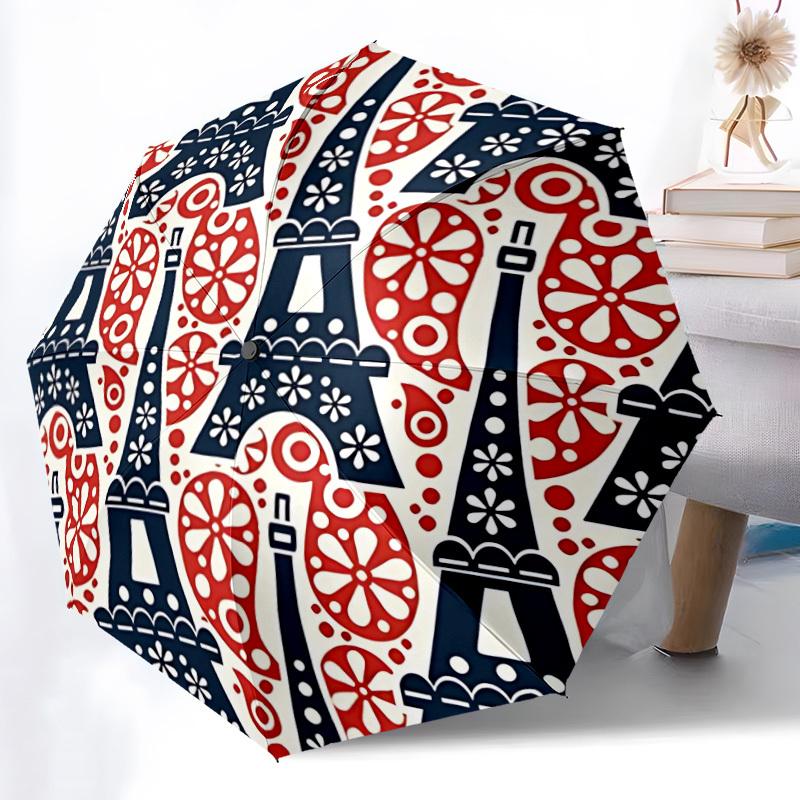 

1pc Eiffel Tower Pattern Automatic Folding Umbrella - 8-Rib Automatic Open/Close, Large Canopy Birthday Festival Gift yy251217122