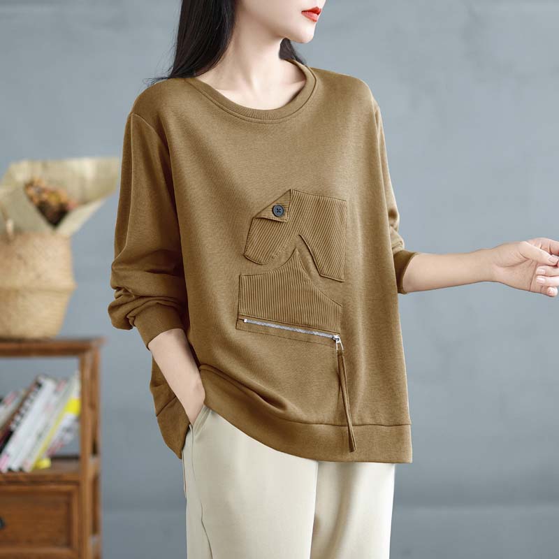 Dimanaf 2025 Women Plus Size Pullover Long Sleeve Solid Tops Tees Spring O-Neck Casual Lady Loose Shirt