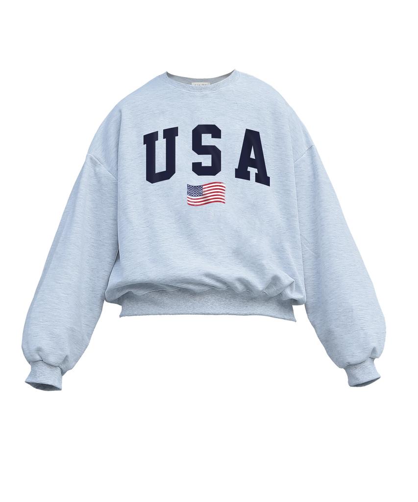 Oeta Usa Flag Double Cotton Overshoulder Balloon Fit Sweatshirt