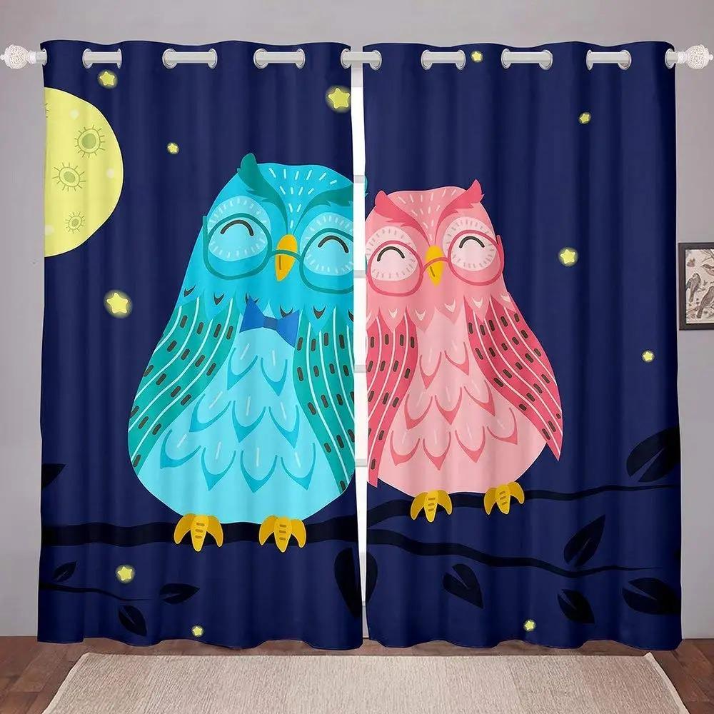 Owl Window Curtains for Bedroom Living Room Cute Owls Curtain Kids Boys Girls Window Drapes Decor Window Treatments 2 Panels