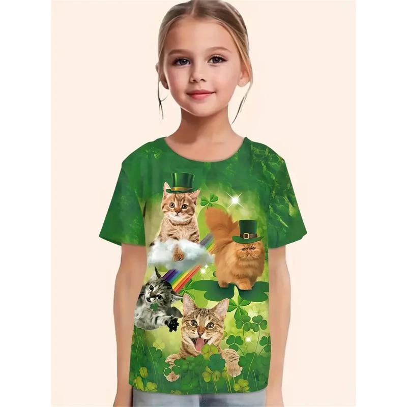 Dívčí oblečení Roztomilý zvířecí kreslený kočka 3D potisk Módní ležérní trička Vtipná dívčí trička