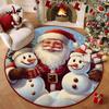 Polyester Christmas Round Mat Snowman Cartoon Anti-Slip Round Rug Snowflake Print Decorative Floor Rugs Winter Season
