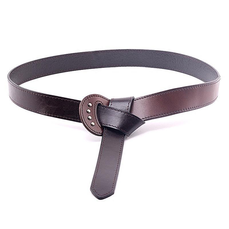 Women's Leather Belt Niche Design Cowhide Waist Seal No Button Head Knotted Belt Plus