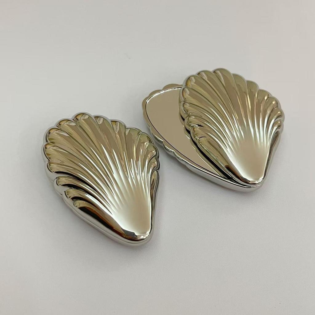 Seashell Shape Double Sided Compact Mirror, Twist Handheld Portable Makeup Mirror for Purse, Mini Beauty Tool