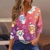 Women's T Shirt Tee Christmas Printed Button 3/4 Sleeve Tunic Daily Weekend Fashion Basic V- Neck Regular Top