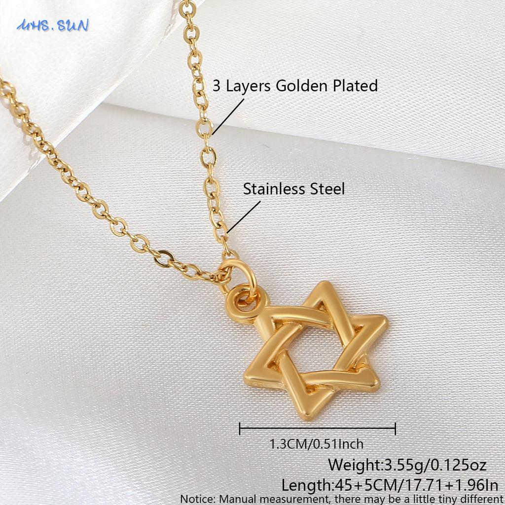 MHS.SUN Luxury Star of David Necklaces for Women Men Fashion Hollow Hexagonal Star Pendant Chain Necklace Judaica Jewish Jewelry