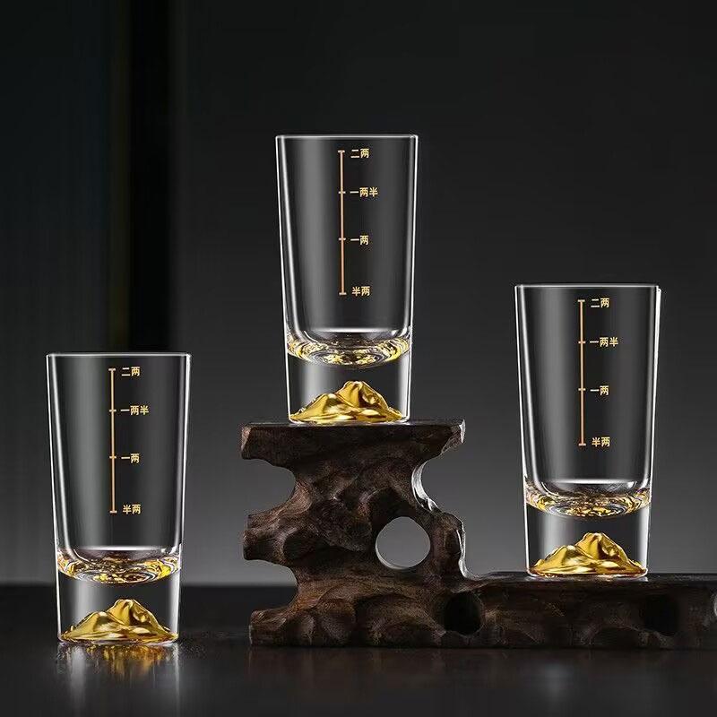 50ml/100ml Luxury Golden Mountain Wine Glass Crystal Gold Foil Glass Cup Spirits Cup Classic Brandy Glasses Drink Kawaii Cups