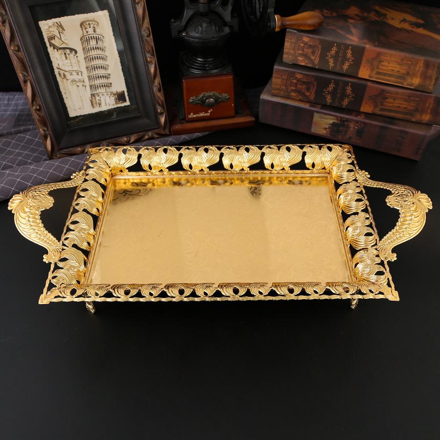 European hollow rectangle light luxury fashion fruit plate high-end fruit plate KTV bar snack plate metal handicrafts