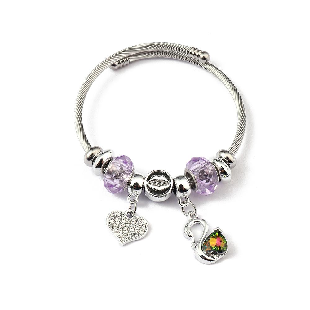 Simple Fashion Stainless Steel Bracelet With Crystal Bead Pendant Unisex Jewelry