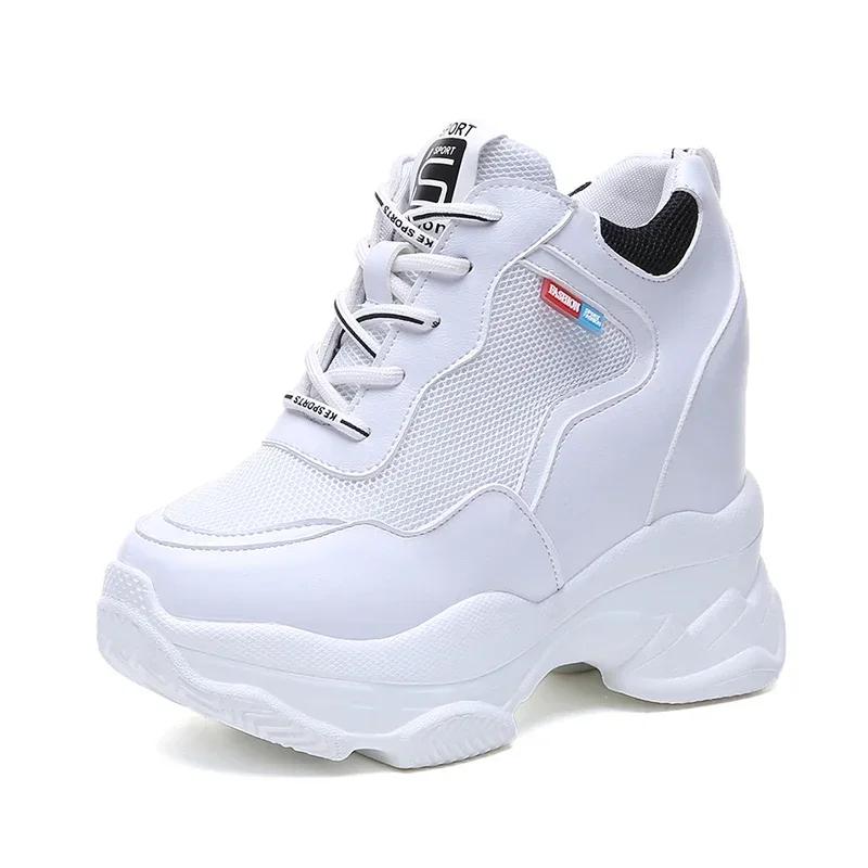 Fashion 11CM White Trendy Shoes Women High Top Sneakers Women Platform Ankle Boots Basket Femme Chaussures Femmes Height Increase Shoes