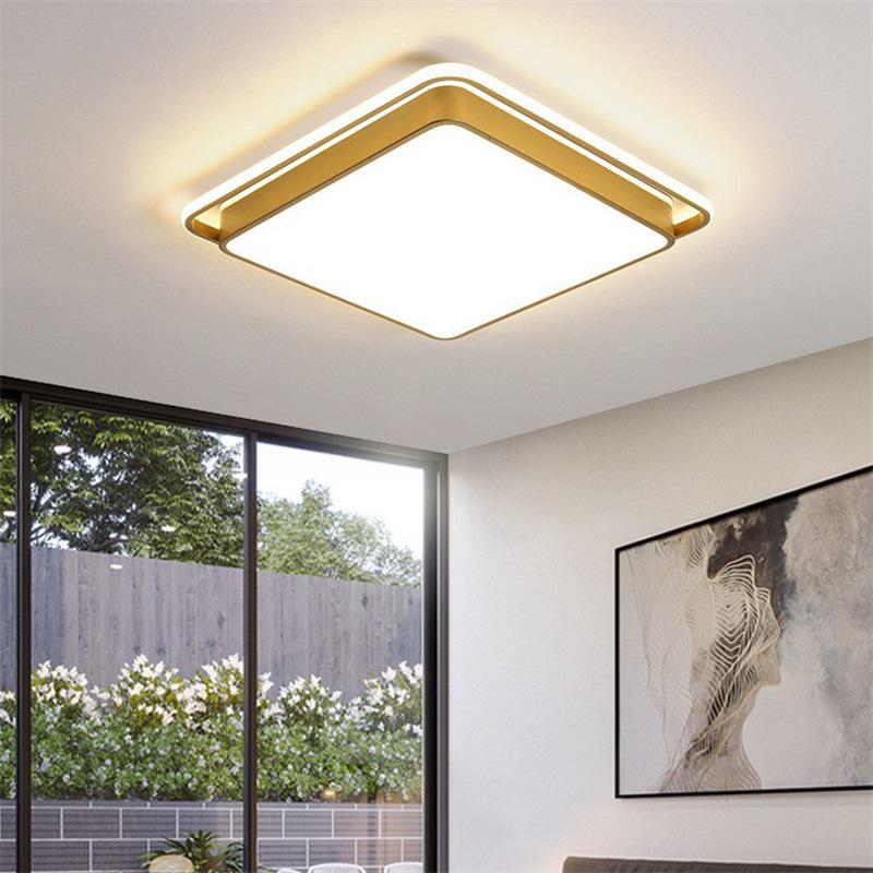 Gold Rectangular Ceiling Lamp Set for Living and Bedrooms
