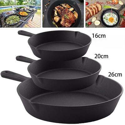 Cast Iron Pan Pre-Seasoned Iron Skillet Set Heavy Duty Skillet Set with Pouring Lip for Grilling Searing Frying Baking Black