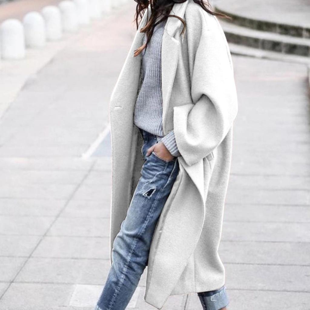 Fall Winter Women's Long Solid Color Wool Coat Casual Warm Thickened Overcoat Outerwear for Women European American Style