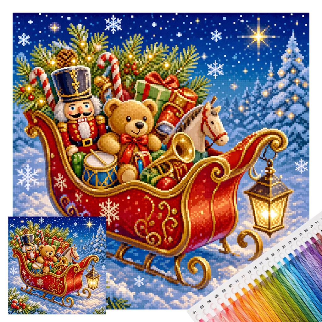 Christmas Full 11CT 3 Strands DIY Stamped Embroidery Needlepoint Starter Kits for Beginners Adults Home Wall Decor 15.75x15.75in