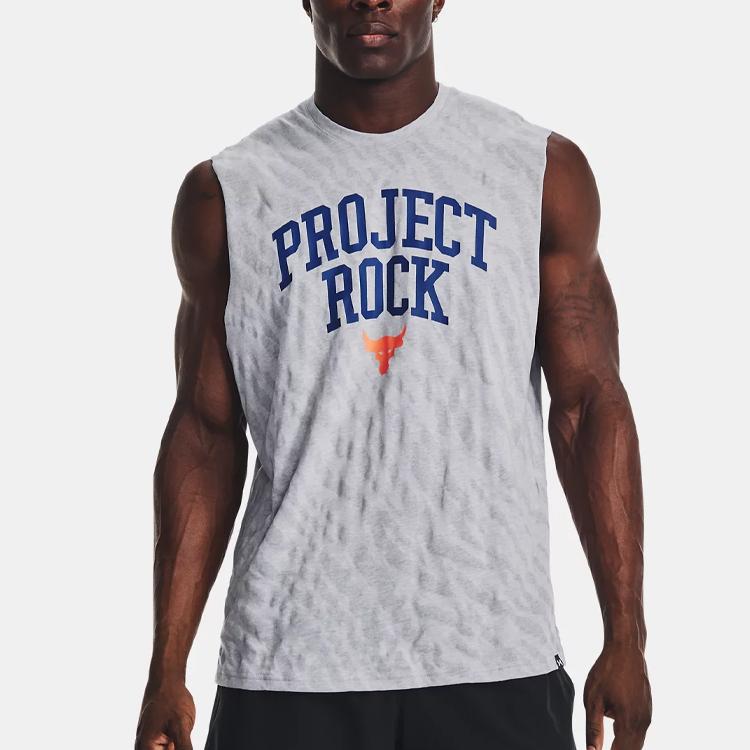 Under Armour Project Rock Print Training Vest Men Tops Light-Modern-Grey 1379019-011