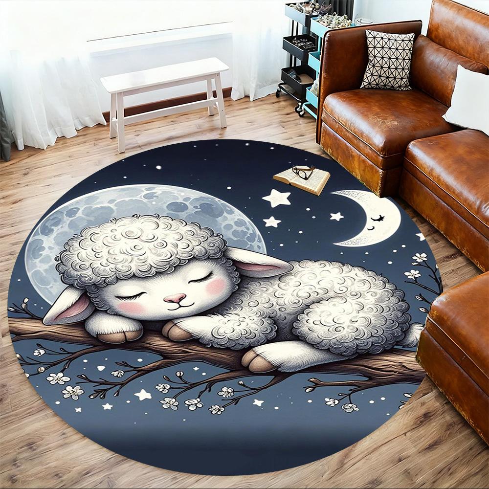 1PC Lamb Moon Stars Round Chair mat Area Rug - Non-Slip, Floor Mat for Office, Bedroom, home decor Christmas Gift c0528034