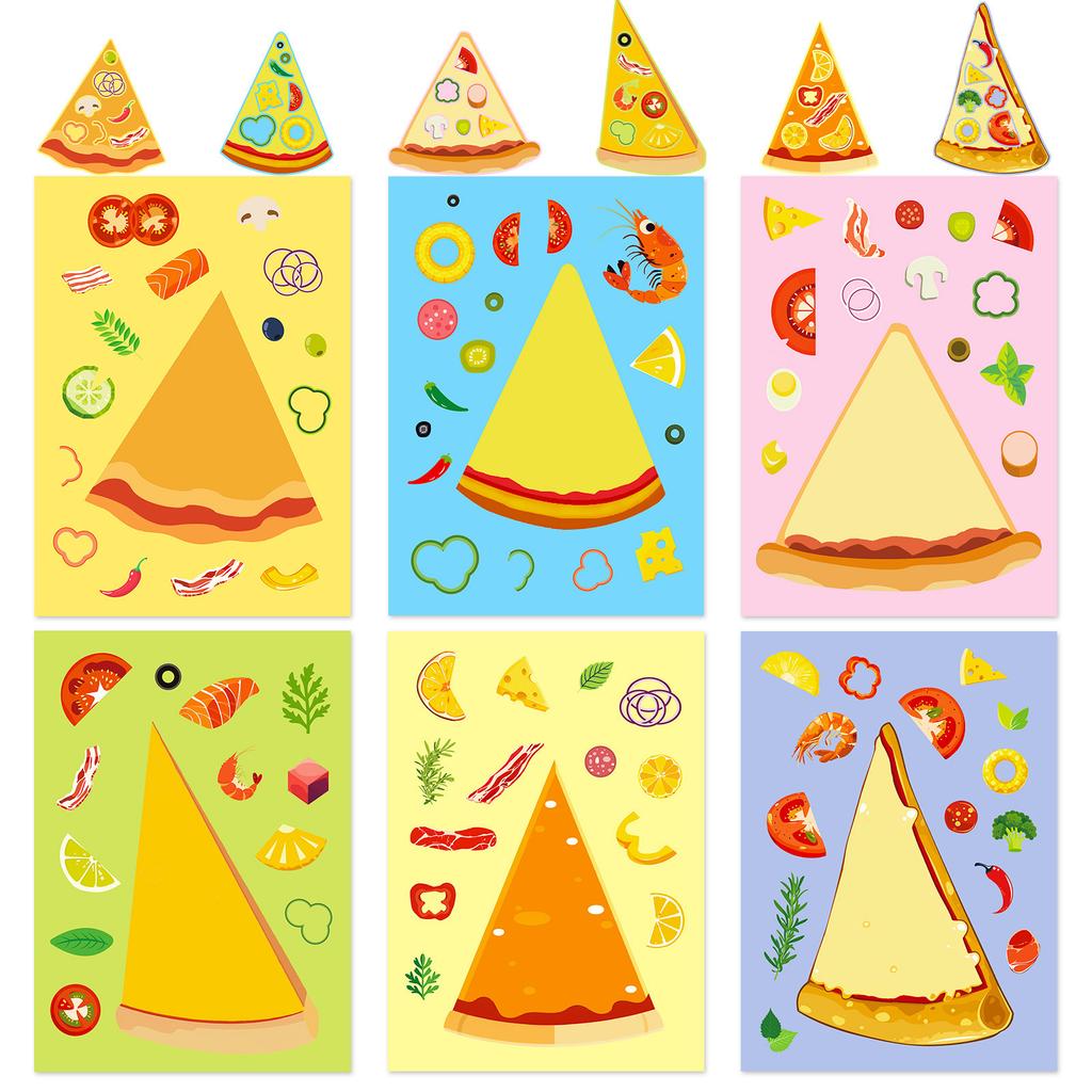 6 Photos/pack of Pizza Face Change Stickers DIY Pizza Educational Parent-child Interactive Toys Decorative Suitcase Stickers