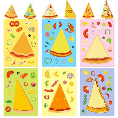 6 Photos/pack of Pizza Face Change Stickers DIY Pizza Educational Parent-child Interactive Toys Decorative Suitcase Stickers
