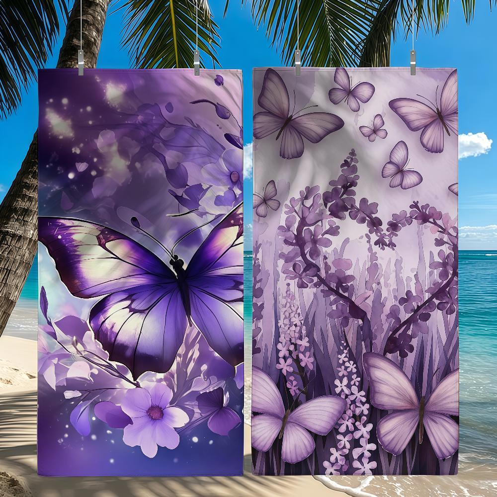 Lang Pattong Purple Butterfly Towel Quick Drying Beach Towels Are Suitable For Swimming Pools Camping Yoga And The Gym
