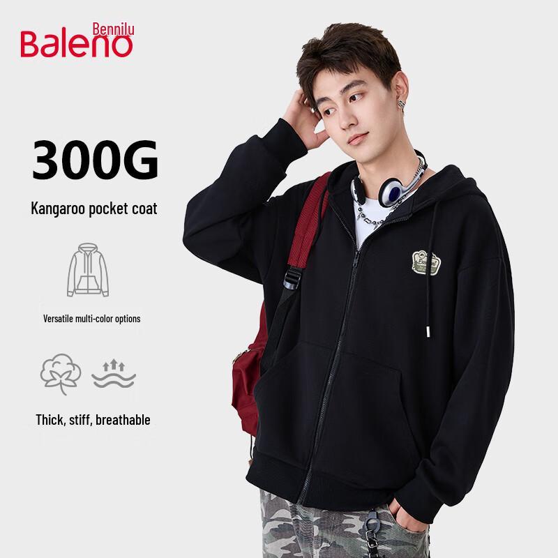 Baleno Men s Loose Fit Heavyweight Hooded Zip-Up Sweatshirt M