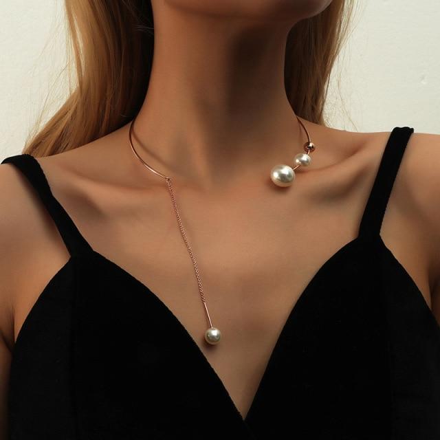 Elegant Big White Imitation Pearl Choker Necklace Clavicle Chain Fashion Necklace For Women Wedding Jewelry Collar  New