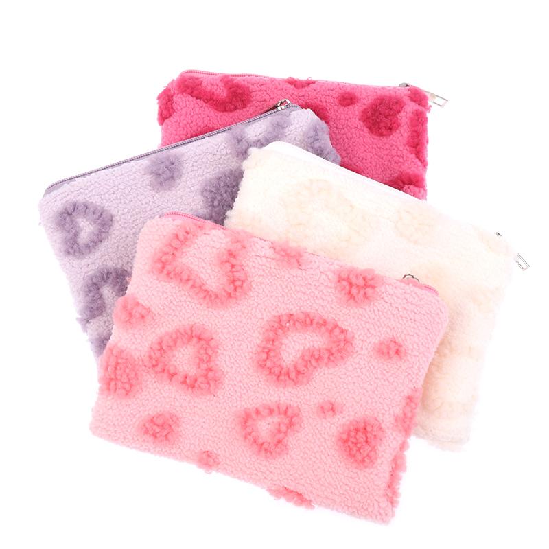 Plush Makeup Bags Soft Travel Cosmetic Storage Bag Portable Love Print Organizer Pencil Case Cute Clutch Pouch
