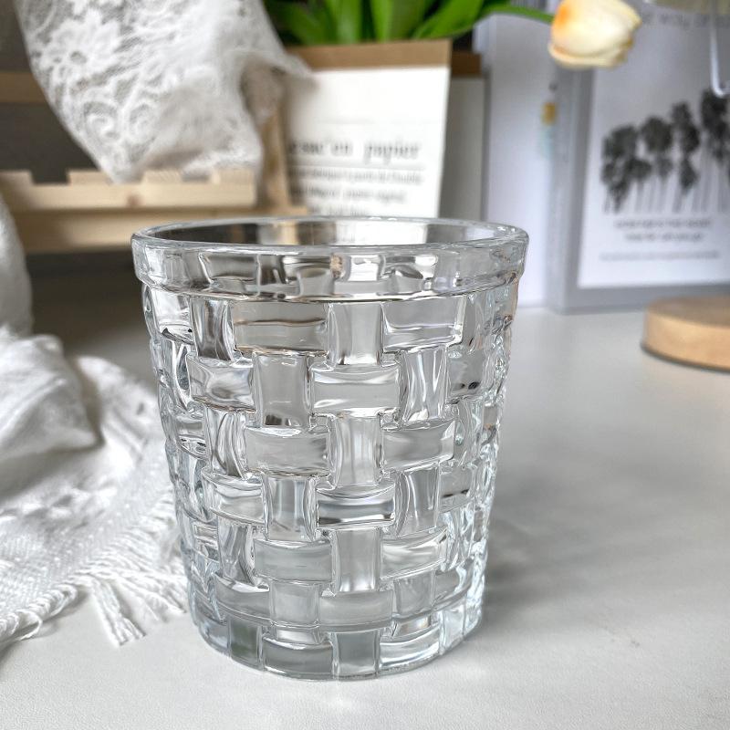 330ml Cocktail Goblet Drinking Drinkware Juice Tea Milk Cups Texture Plaid Transparent Simple Whiskey Glass Crystal Coffee Mug
