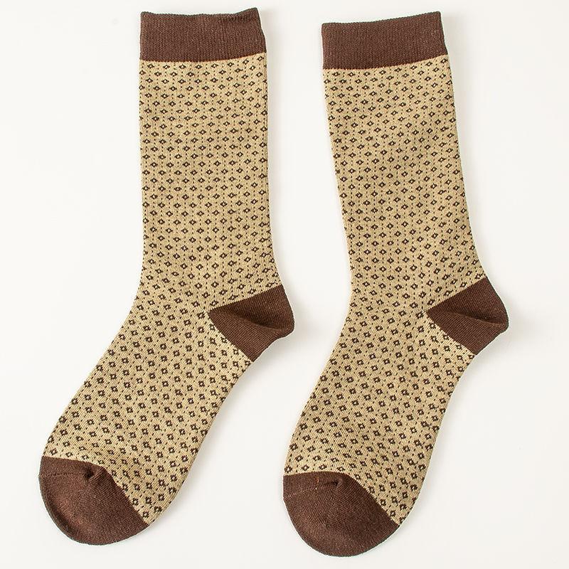 Coffee-Colored Socks for Autumn and Winter, Women's Mid-Length Insulated Retro Pile-Up Socks, Korean Version High-Length Socks