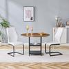 Ensemble table et chaises: Table à manger ronde de 107 cm avec double niveau de rangement + 2 chaises blanches à motif diamant, MDF + métal de style industriel.