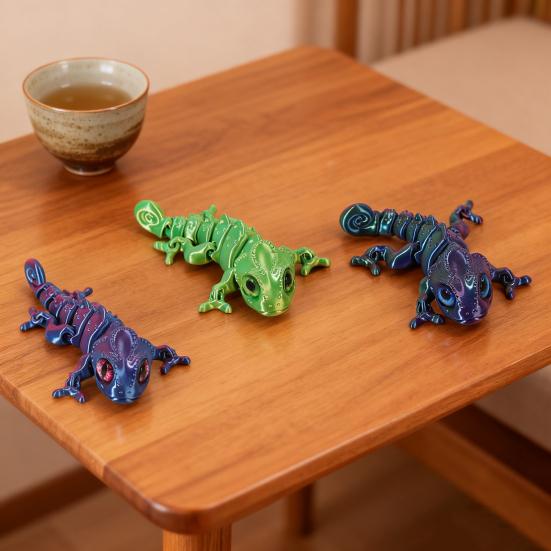 3D Printed Chameleon Articulated Lizard Model with Movable Joints Flexible Chameleon Fidget Toy for Stress Relief Home Office Desk Decoration