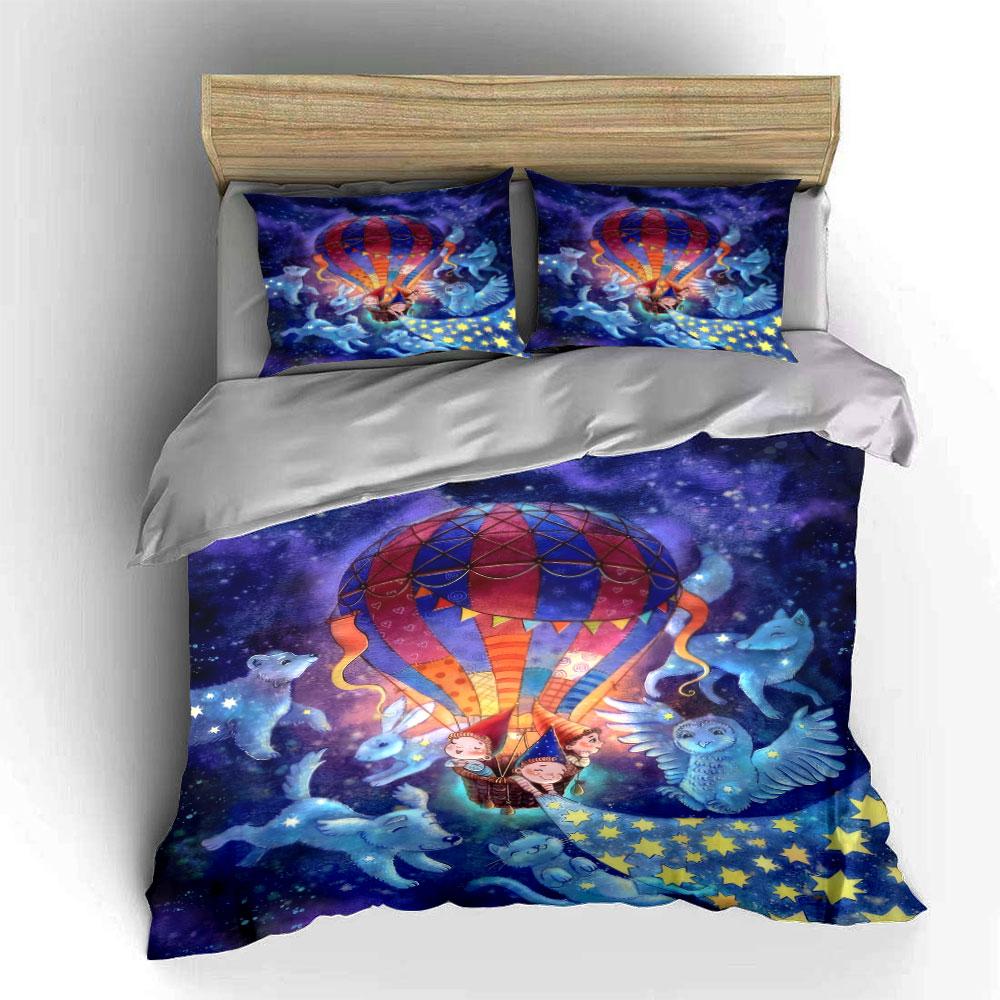 Fantasy Air Balloon Set Bedding Set with 1 Duvet Cover 2 Pillowcases Single Double King Queen Gift