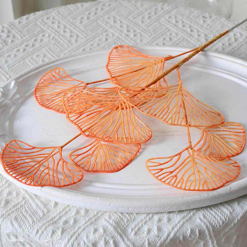 

5pcs Three-pronged Fan Leaf Netting Artificial Gold Ginkgo Eucalyptus Holly For Wedding Arch Flower Arrangement Home Decor 5pcs оранжевый