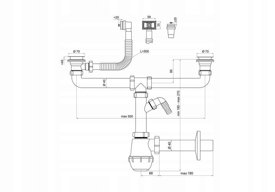 Sink Trap with Rectangular Overflow