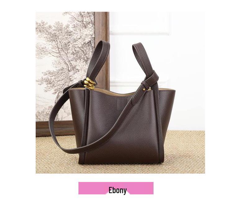 2026 Women's Genuine Leather Bucket Bag: Top Layer Cowhide, Versatile Single Shoulder & Crossbody Commuting Basket Bag
