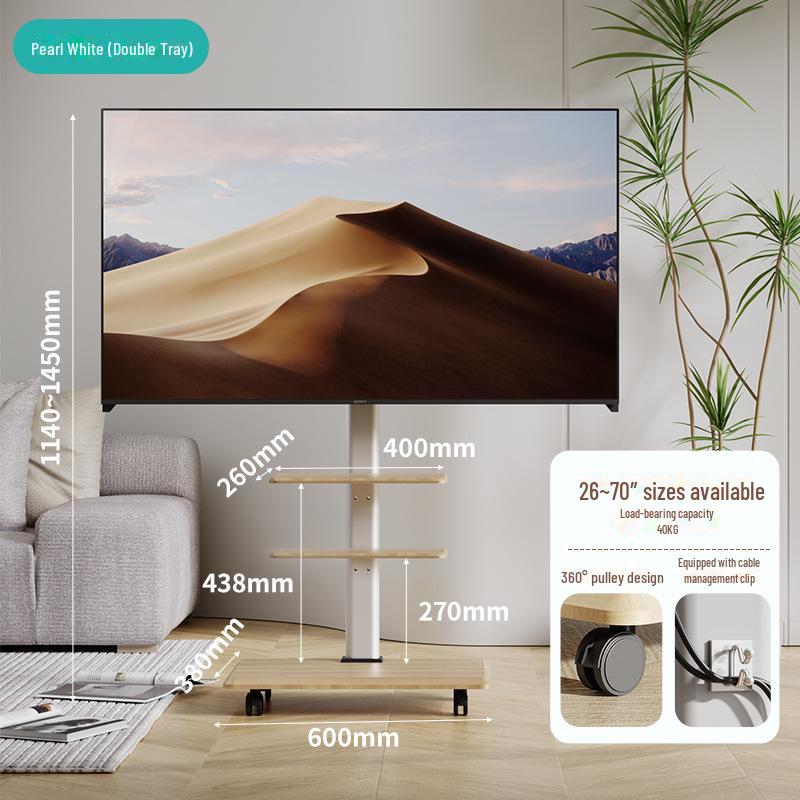 Youbei Mobile TV Stand for Xiaomi, Hisense, TCL - Floor-Standing White Solid Wood Art Cart