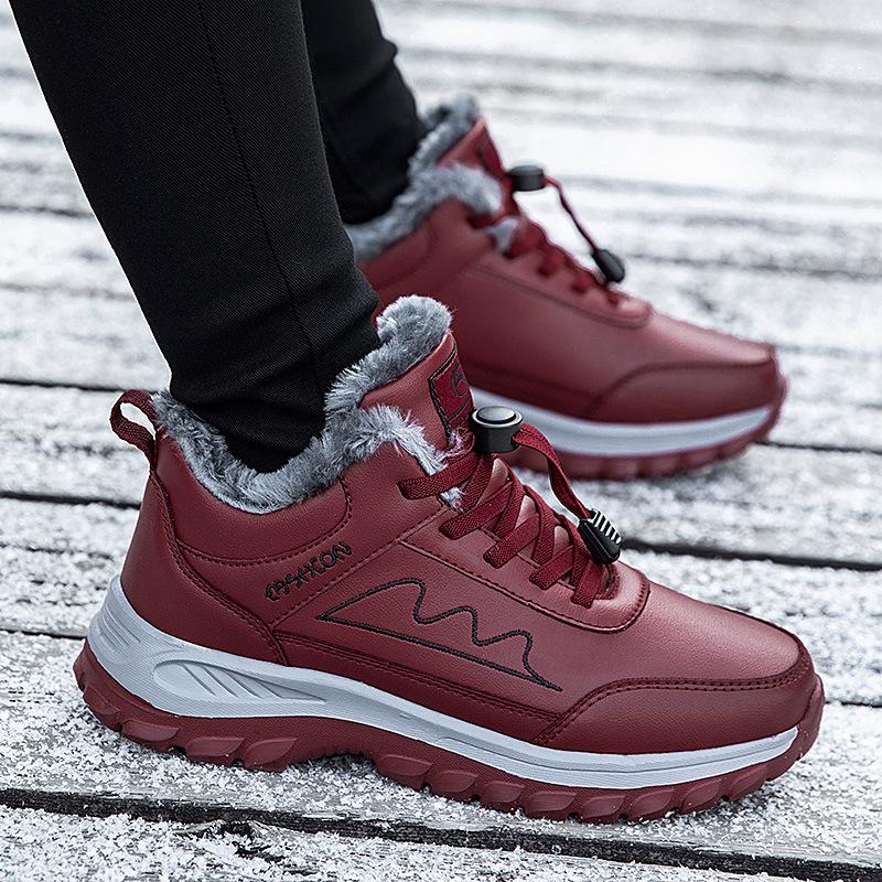 Genuine winter wool cotton shoes thickened and velvet mother snow boots medium warm walking shoes