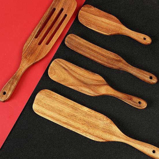 Wooden Spurtle for Cooking Teak Spatula Utensils for Mixing Stirring Serving Heat Resistant Dough Spoons