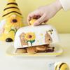 Bee Sunflower Fairy Ceramic Butter Dish with Knife Decorative Dessert Plate