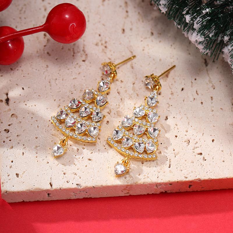 New Alloy Christmas Tree Long Earrings Women's Carnival Fashion Stud Earrings Necklace Holiday Ear Ornaments