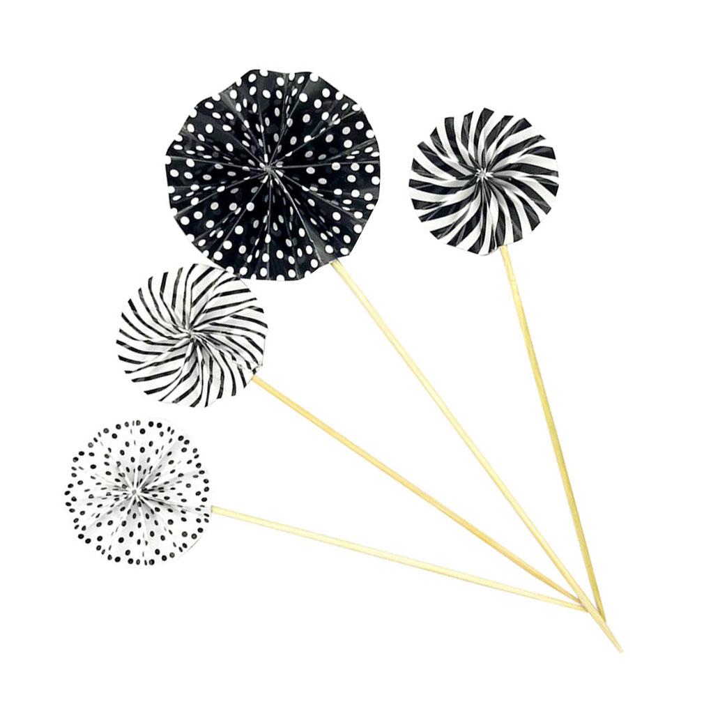 4 ks papírových vějířů, dekorace na narozeninovou oslavu, zlatá sada dortových ozdob, barevné kulaté ozdoby na dorty