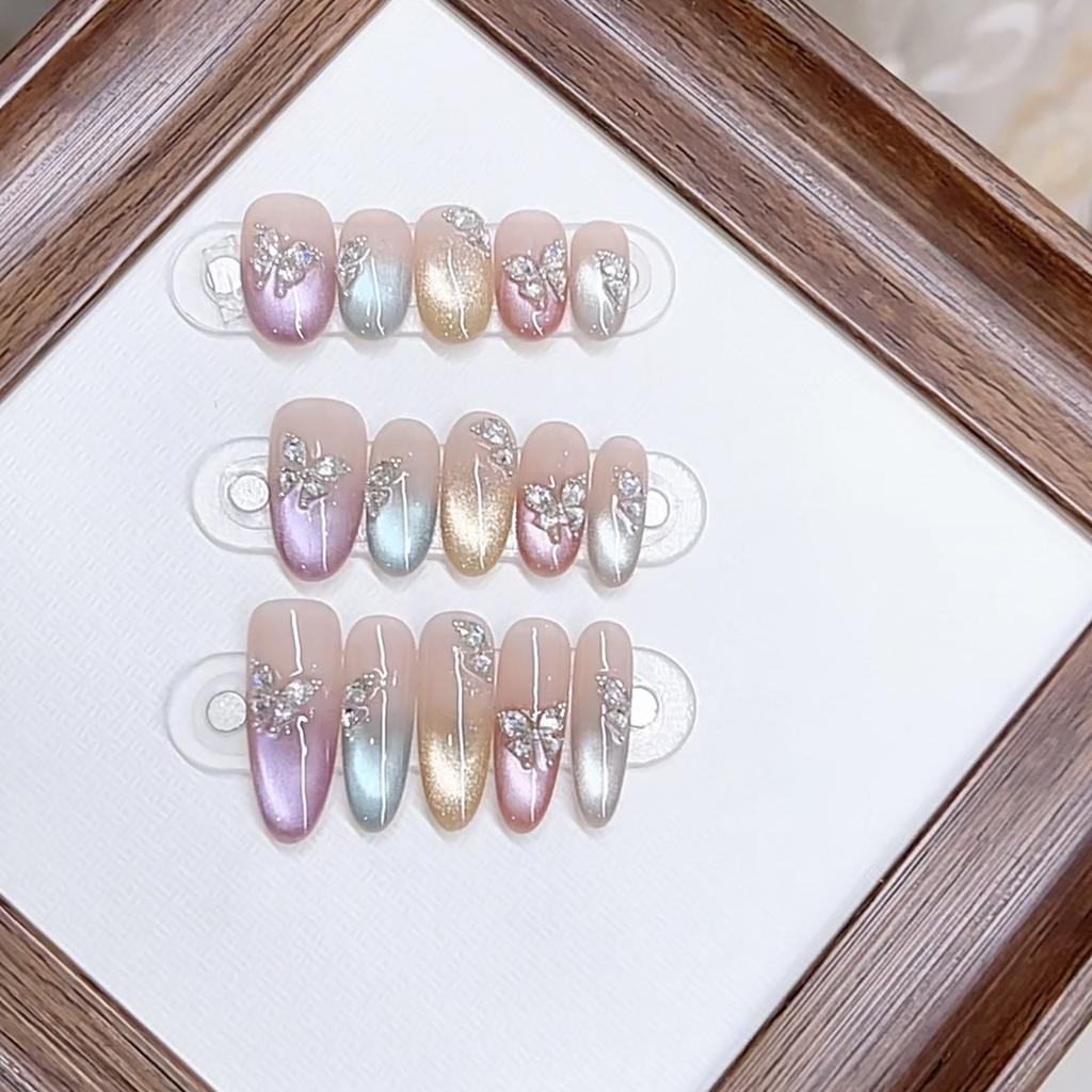 Hand-woven Armor New Colorful Butterfly Colorful Light Chasing Zircon Diamond Cat's Eye Manicure Sticker