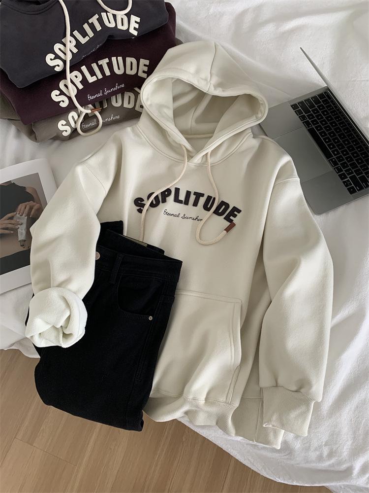 Women's Oversized Retro Letter Applique Hooded Sweatshirt for Spring and Autumn 2025