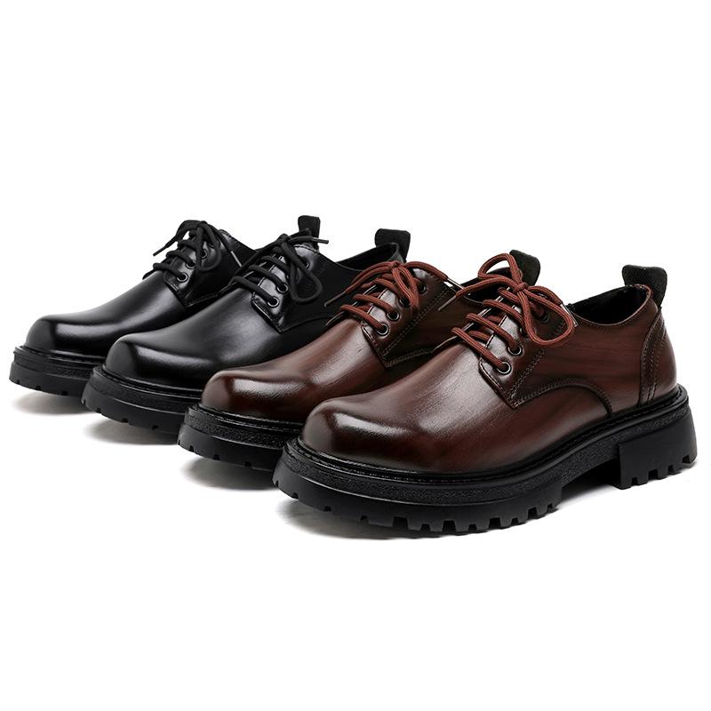 Kožené boty pánské ležérní společenské černé svatební boty britský styl platforma špičkové derby boty 6373-R