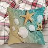 Summer Beach Starfish Seashell Pillowcase Blue Ocean Nautical Cushion Cover Caribbean Coastal Home Decor